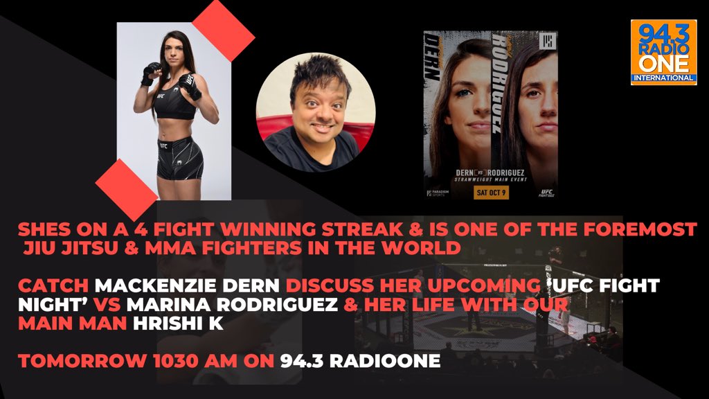 HrishiKay's tweet photo. #JiuJitsu queen & now @ufc #strawweight fighter @MackenzieDern speaks to me about her dad @Megatondias , training with #JasonParillo , her big wins against #GabiGarcia @HannahCifersMMA @randamma @NinaAnsaroff , & the upcoming #UFCFightNight vs @wmmarz . 1030 am on @943RadioOne https://t.co/UgDbHPIkL6