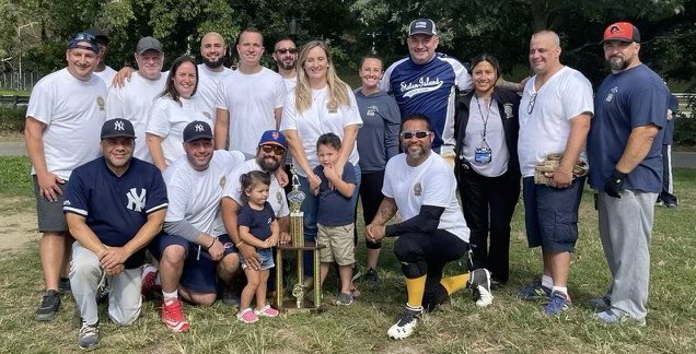 NYPDSVU's tweet photo. On this beautiful fall 🍁 day, we remember our brother Det Ray Abear, Queens Special Victims Squad, at our annual softball game in his honor with his wife Catherine &amp; kids Stella &amp; Jackson in attendance. Ray is smiling up above that QSVS won the game! @NYCPDDEA https://t.co/UOOqb32c0F