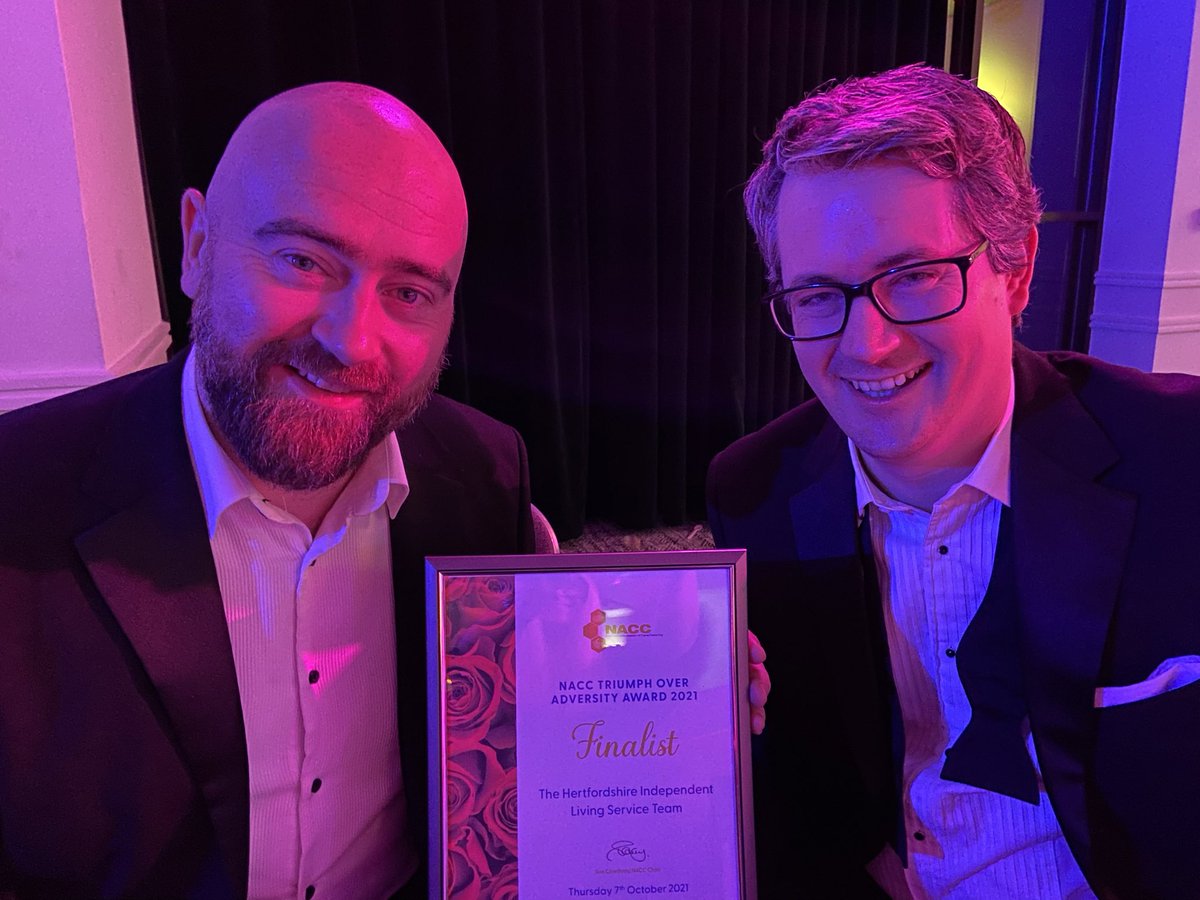 Delighted to represent our remarkable HILS team <a href="/NACC2021/">NACC</a>. Our amazing team has been recognised for care, commitment, and courage throughout the pandemic, and worthy finalists in the ‘Triumph over Adversity’ award. Well done everyone! @HertsIndLiving