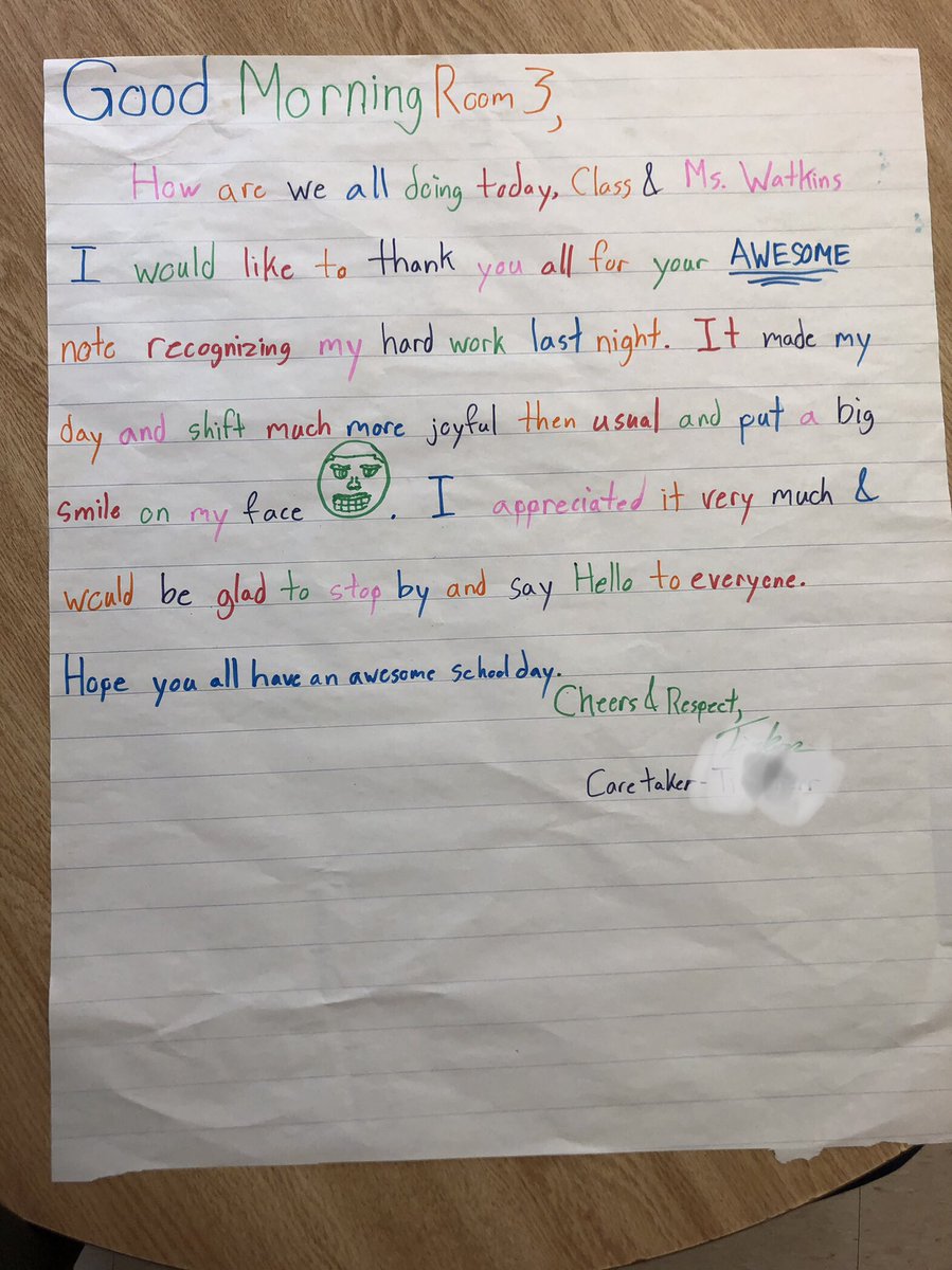 mswatkinss's tweet photo. We wrote a letter to our evening custodian thanking him for working so hard in our classroom. We were THRILLED to receive this response in the morning and just HAD to write back again ๐ #appreciation #buildingcommunity #reasonstowrite @LC3_TDSB @ansonparkps https://t.co/PmIpQPgv4Y