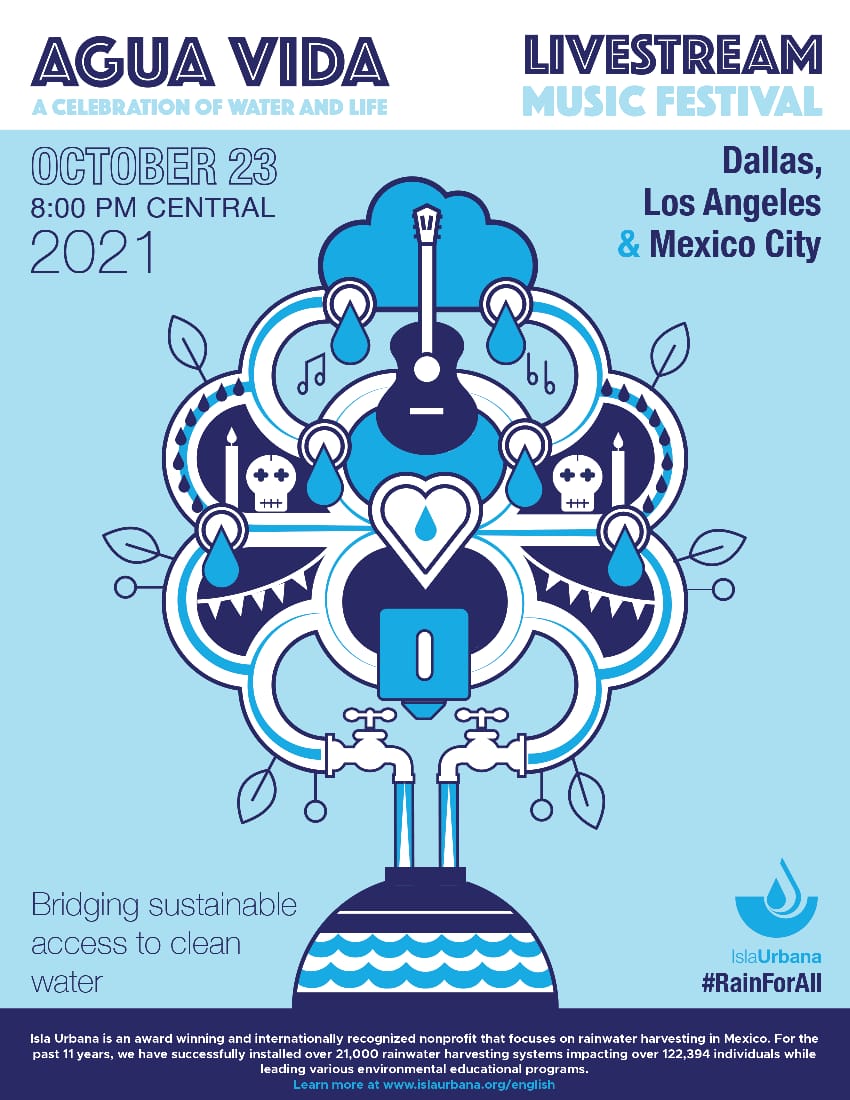 IslaUrbana's tweet photo. Join us! 🗓 On Saturday October 23 at 8pm CT - 6pm PST we will be hosting Agua Vida, a Dia de Los Muertos themed online music event 🇺🇸🇲🇽! We will also be giving away a best dressed prize, sharing brand new videos 📹 from our work in the field and more 🌧💙! https://t.co/al6Nrw6Dob