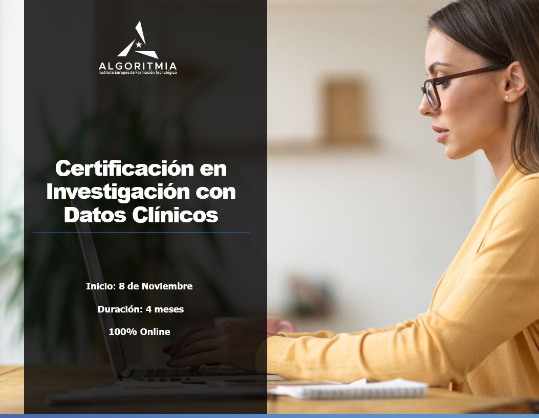 AlgoritmiaT's tweet image. ¿Te gustaría tener los conocimientos para realizar analítica avanzada de datos y escribir ensayos científicos? En nuestro Curso de Especialización en Investigación con Datos Clínicos podrás generar las destrezas para realizarlo. Inicio 8 de Nov. Info en: algoritmia.institute/pe-idc