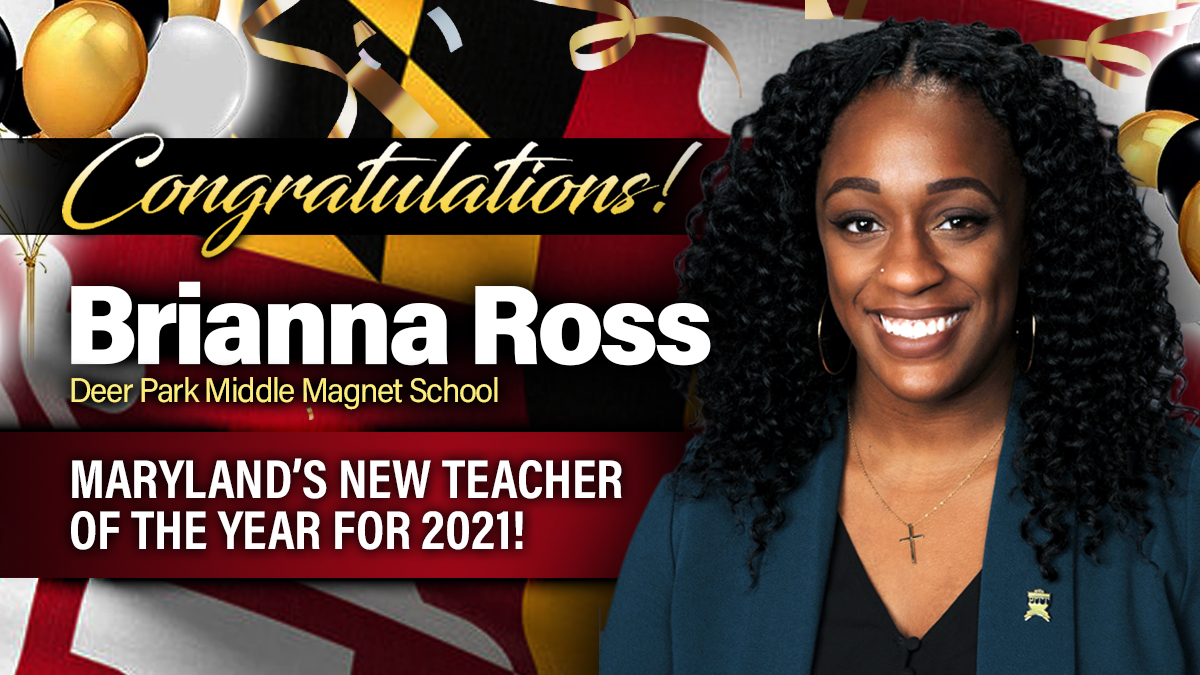 🎉 Please join us in congratulating <a href="/TeamDeerPark/">Deer Park Middle Magnet School</a>’s @MsBriRoss, the newest Maryland Teacher of the Year! We are so proud of you and inspired by your work every day.
