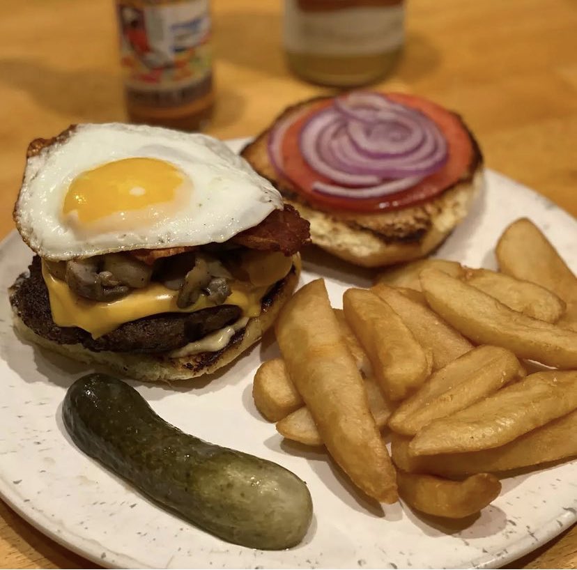 Ask_A_Black_Dad's tweet photo. Homemade Wagyu Beef, Mushroom, Bacon, Onion, and Tomato Cheese Burger with a fried Egg! Because they play Football on Thursday to! #nfl #thursdaynightfootball https://t.co/B4UDMeHTfp