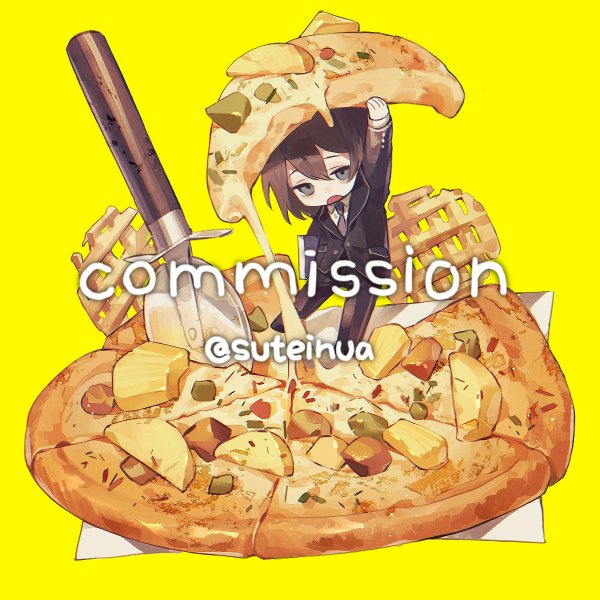food pizza solo 1boy yellow background holding food male focus  illustration images