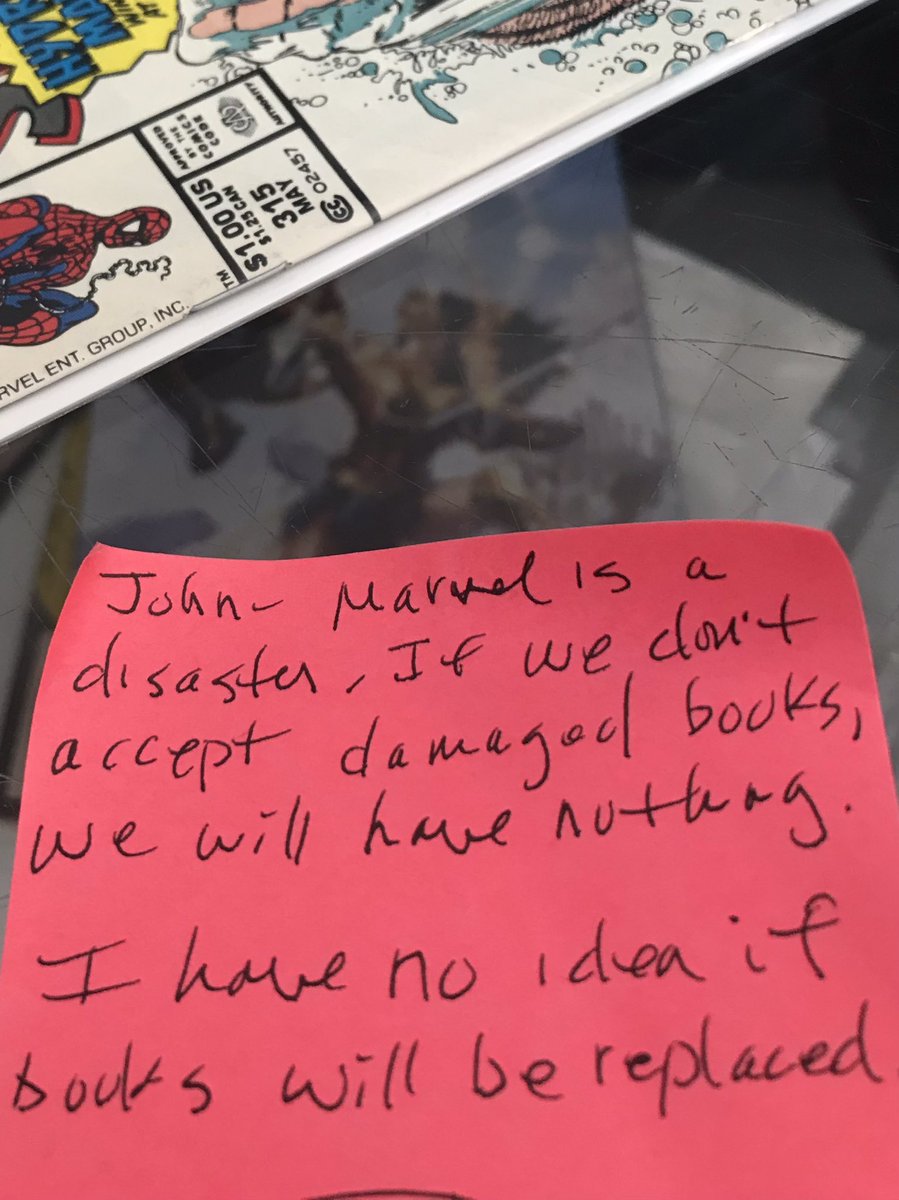 RobWorst's tweet photo. So… #Marvel we need to talk. 

Your first shipment of #Penguin comics books were largely damaged, ruined or just went missing. Us hardcore comic fans might take it for a week or two but casual comic fans might walk away after more than that. This was our distributor note.

1 https://t.co/r4dEolZiNs