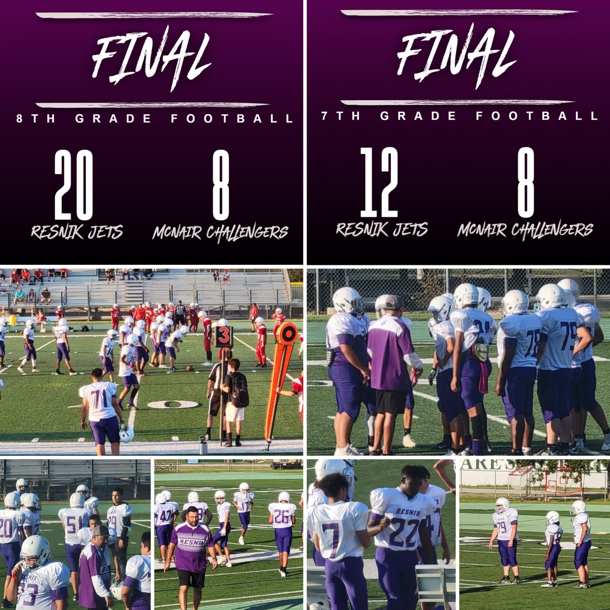 swisd_res's tweet image. Both 7th &amp;amp; 8th grade teams taking the🏈win Wednesday night against @swisd_mcn  - way to work, Jets!!! 👏👏👏👏
#weareRESNIK #JetsTakeFlight 
#weareSW
