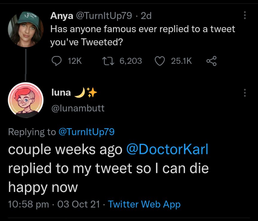 lunambutt's tweet photo. my favourite science educator &amp; all around excellent human had to 1 up his reply with a dm 🥰 you most certainly are worthy @DoctorKarl ! https://t.co/FsAygTyTFu