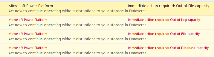tracyvds's tweet photo. Could #PowerAddics please assist me. Been getting these lovely #PowerPlatform messages regarding Capacity #Dataverse. My tenant is 90% used as demo tenant for training. Read articles about cleanup - way to scared๐ฑto click any of those buttons. More detail in comments Thanks โญ https://t.co/5quLiZk41p