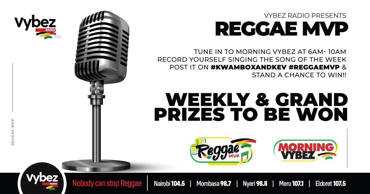 VybezRadioKE's tweet photo. Who will be the BIG Reggae superstar? 🤩

We're back with #ReggaeMVP Season 2! 🔥 5 Weeks, 5 Songs, 4 Judges &amp; 1 GRAND WINNER!! ⚡️ Catch @ItsKwambox &amp; @KevMatara on Morning Vybez 6am-10am for more info #KwamboxandKev https://t.co/OVNQNFVnCl