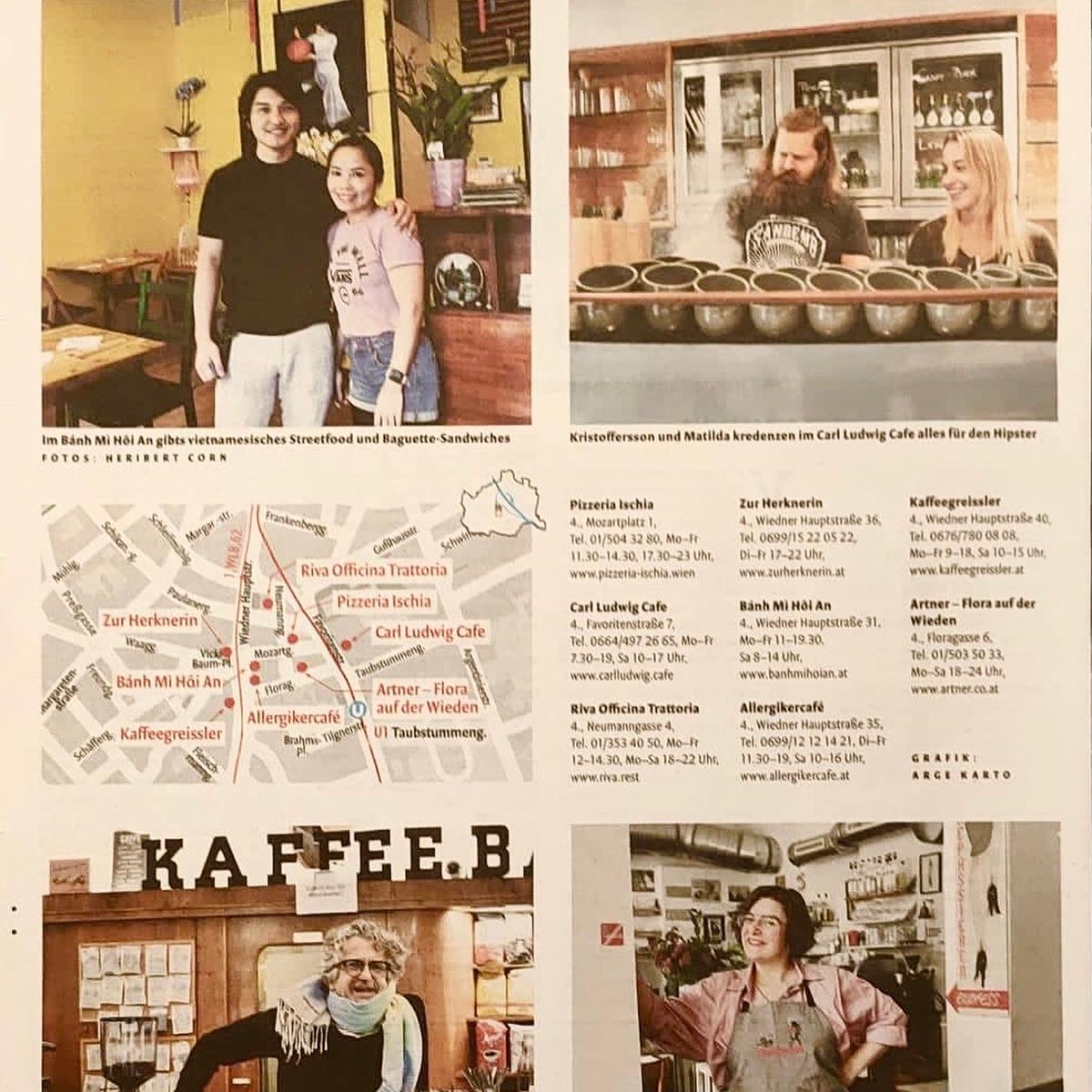 Kaffeegreissler's tweet photo. Danke @FlorianHolzer für diese wunderbare Empfehlung im aktuellen @falter_at ! Immer eine Ehre, Sie zu Gast zu haben! Gratulation auch an alle erwähnten Nachbarn! #allergikercafe #banhmihoi  #carlludwig #artner #rivaofficina #zurherknerin #kaffeehausgschichten #aufderwieden https://t.co/vtyJl2Y5le