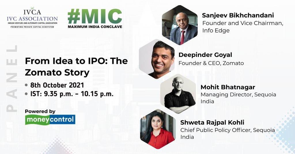 ShwetaRKohli's tweet photo. A remarkable 13-year journey that has inspired #founders across the globe. Look forward to this @IndianVCA session today ‘From Idea to IPO: The Zomato Story’ with three stalwarts of the #startup ecosystem @deepigoyal @sbikh and @mobhat Register - https://t.co/Xi5EIXq9gq https://t.co/UVRBHZl5k4