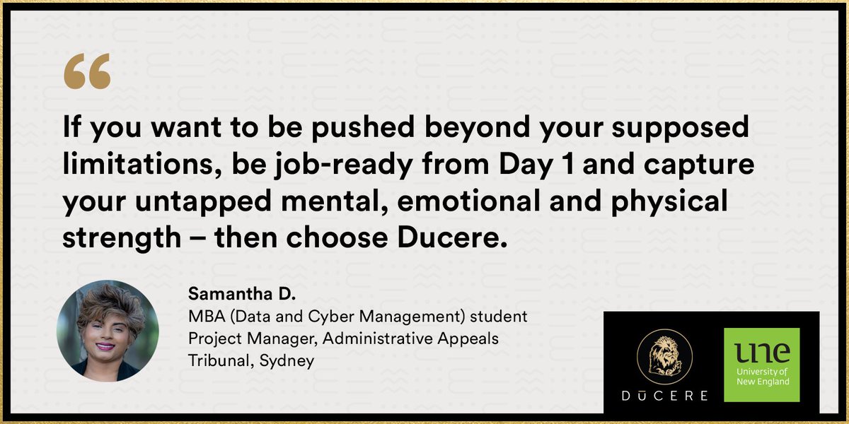 𝐎𝐔𝐑 𝐒𝐓𝐔𝐃𝐄𝐍𝐓 𝐕𝐎𝐈𝐂𝐄: Hear from our student Samantha about how the Ducere MBA in Data and Cyber Management propelled her to new heights. 
Learn how you can rapidly advance your career with this highly affordable MBA: bit.ly/3090BIv
.
.
.
#StudentsofDucere