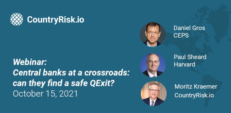CountryRisk_io's tweet photo. https://t.co/DDIixj09tf Webinar: Central banks at a crossroads: can they find a safe QExit?

Date: Friday, Oct.15
Time: 3PM (CEST) / 9AM (EST)
Free Registration: https://t.co/YMcnbOJmHA

Join our expert guest speakers Paul Sheard (@Harvard) and Daniel Gros (@CEPS_thinktank) https://t.co/S8Tcrjb7y5