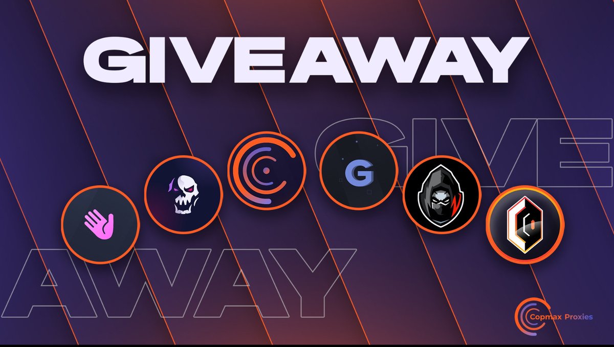 Copmax Proxies (@copmaxproxies) on Twitter photo Giveaway Time! 🎉 🎉 🎉
@AioTourne : 1x Key
@RogueScript : 1x Key
<a href="/heyproxies/">HEYPROXIES™</a> : 1x 2GB
@GhostNotify_ : 1x Monthly 
@GlitchAuth : 3x Monthly 
<a href="/copmaxproxies/">Copmax Proxies</a> : 2GB
Like, RT, Tag + Follow ALL ACCOUNTS. 🔥
Good Luck! 🍀 Giveaway Time! 🎉 🎉 🎉
@AioTourne : 1x Key
@RogueScript : 1x Key
<a href="/heyproxies/">HEYPROXIES™</a> : 1x 2GB
@GhostNotify_ : 1x Monthly 
@GlitchAuth : 3x Monthly 
<a href="/copmaxproxies/">Copmax Proxies</a> : 2GB
Like, RT, Tag + Follow ALL ACCOUNTS. 🔥
Good Luck! 🍀