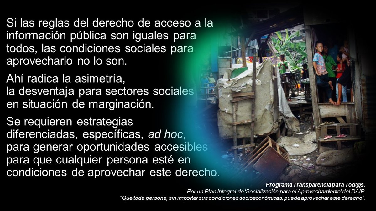 transparatodos's tweet photo. Mas que garantizar el acceso a la información pública a toda persona el foco debe estar en garantizar oportunidades para q toda persona pueda aprovecharlo, ese es el punto.Hay estrategias para producir aprovechamientos sin q las personas beneficiadas lo utilicen
#PlanIntegralDAIP https://t.co/RyTKisn31V