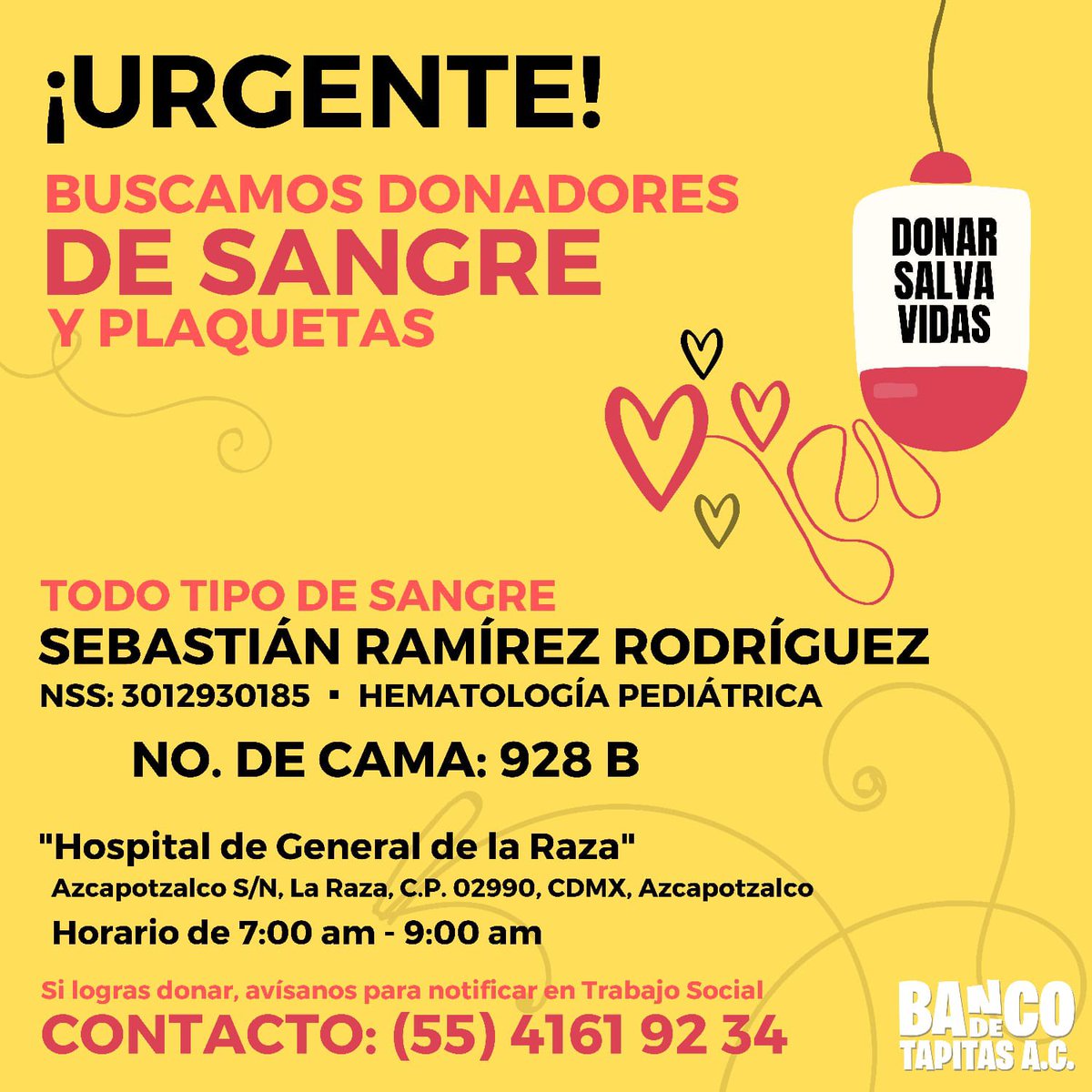 bancodetapitas's tweet photo. Nuestro amigo #Sebas de #CDMX quien lucha contra el cáncer necesita ayuda #urgente . 

Por favor RT para salvar una vida ❤️ Su mami estará respondiendo personalmente en el teléfono indicado. https://t.co/A5BECBC8N3