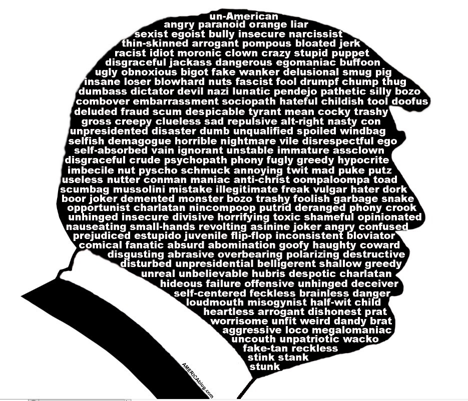 politicallands1's tweet photo. @Trump2024_DTS OK, I'll bite. What is it about the #Virus-Spreading #Bounty-Ignoring Ally-Blackmailing #Soldier-Insulting #PussyGrabbing #Putin-Fawning #DraftDodging #PageantPeeping #Impeached #Lying #Racist #Pervert #Traitor I'm supposed to like?
The bragging? Joylessness? lack of empathy? https://t.co/BikJNZCon0