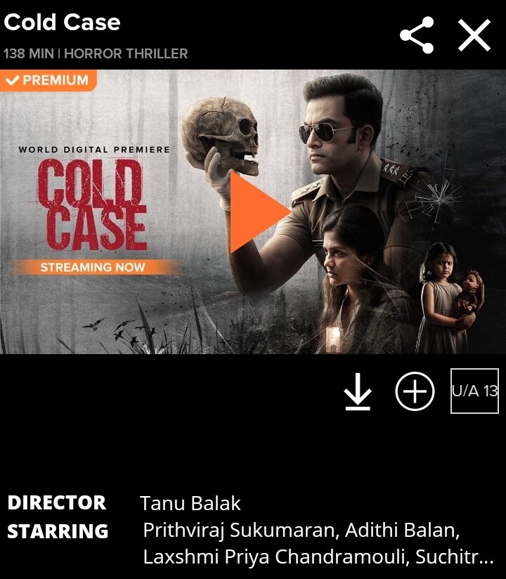 TheSouthMovies1's tweet photo. Malayalam Horror Thriller Movie #ColdCase Telugu Version Now Streaming on @ahavideoIN 

https://t.co/z5NuPDAtrL

@PrithviOfficial @AditiBalan 

#PrithvirajSukumaran 
#ColdCaseOnAHA https://t.co/Jpt0BZFkzc