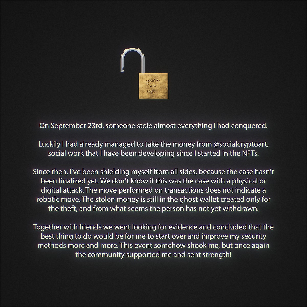 geancg1's tweet photo. You are not safe. - 1ꜩ 
Edition 500/500

Reat it! Please 💜💜
https://t.co/QHkxQvDuMA

@hicetnunc2000
 
#xtz #nfts #hen #cleannft #econft #tezos #hicetnunc #favela https://t.co/LIFZAozFrV