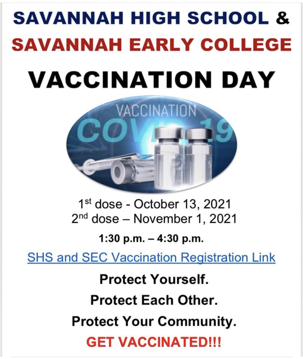SECHS_Cobras's tweet photo. No appointment needed just register before the date! Parental consent is required for anyone under the age of 18. All first shots, second shots, and the Pfizer booster will be offered to all who meet the requirements. Click here⬇️https://t.co/PJW3HX1BEH https://t.co/BAKzMJMI7I