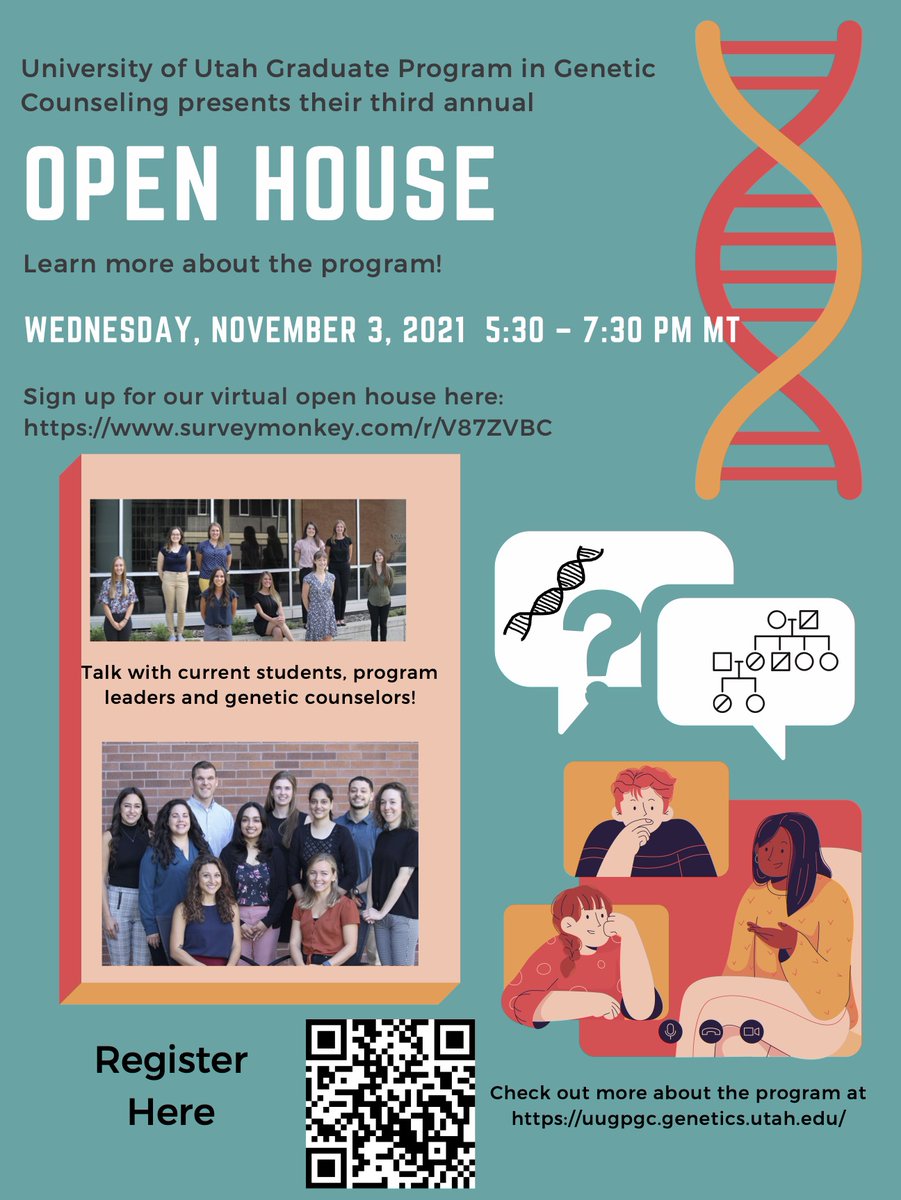 uugpgc's tweet photo. 🧬 Want to learn more about the University of Utah Graduate Program in Genetic Counseling?!! 🧬
Register at the following link to attend our virtual open house on Wednesday, November 3rd:
https://t.co/MRO5UiOdfE
#gcchat #gchopeful #prospectiveGC https://t.co/oqLEad5i4P