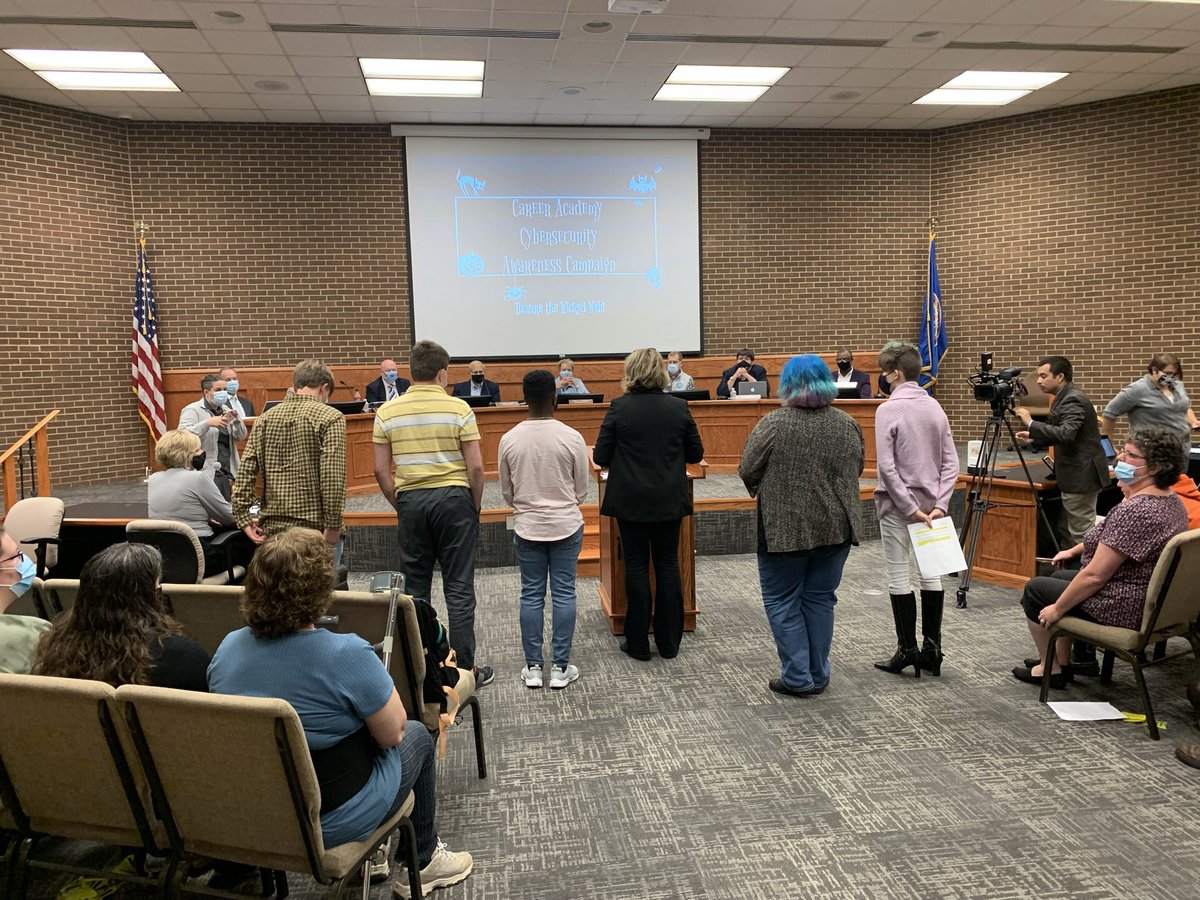 HcpsLearning's tweet image. Cyber security staff and students had the opportunity and privilege of talking at tonight’s school board meeting. They shared very important information about Cyber Awareness Month. #CA #hcpsinspired #CyberSecurity #CybersecurityAwarenessMonth