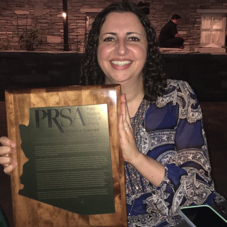 AlanAriz's tweet photo. Proud of my dear friend, Marina Renneke, for being honored with the Percy Award from the Phoenix Chapter of the Public Relations Society of America. Congratulations and well-deserved, Marina! #copperanvils2021 #prsa #percyaward https://t.co/5mcRdLtyHN