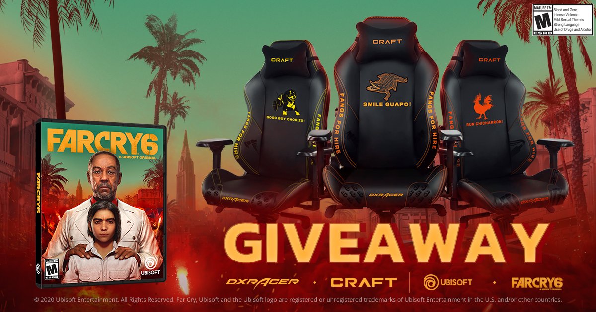 DXRacer's tweet image. Fully experience the world of Far Cry 6 with the Craft Series! 

To win 1 of 6 custom chairs or 1 of 20 Gold editions of Far Cry 6. Follow the steps below. ⤵️ 
💺Follow @DXRacer and @FarCrygame       
🔁Retweet
🐕Reply with which companion is your favorite?

Ends 10/17.NA Only.
