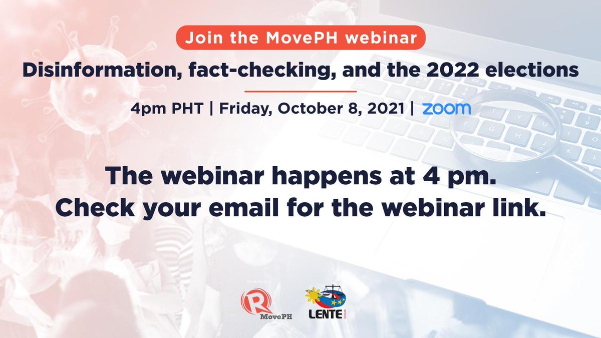 We're excited to #FactCheck with you! ✉️ If you registered for this afternoon's fact-checking session, don't forget to check your email for your Zoom webinar access. For inquiries, send us an email: move.ph@rappler.com. See you later!