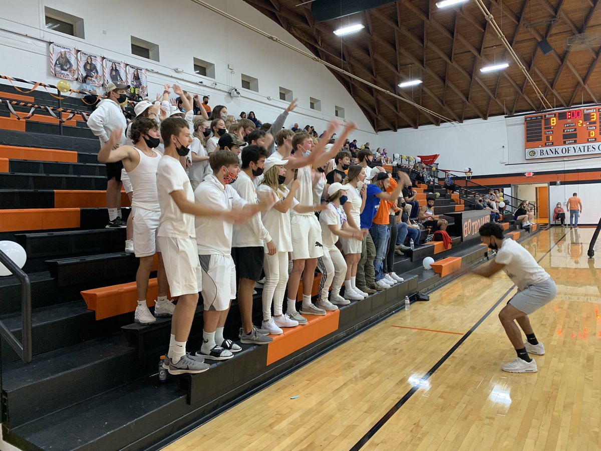 TrojanGBBallEHS's tweet photo. Lady Trojans win in 2 on senior night! The student section got after it tonight!! #trojanforce322 https://t.co/yAV905tZiy
