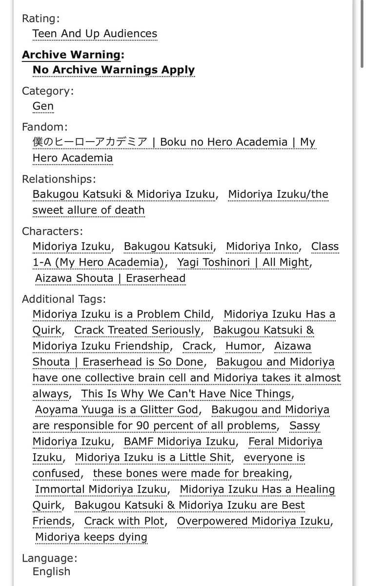 bnhaficrec's tweet photo. Like the title say, I was hysterical while reading this

「 Hysterical by spark_the_fangirl 」

˚✧ https://t.co/qMYcjJgORP

#bnha #mha #fanfic #fic #fanficrec #izuku #deku #bakugou #immortal https://t.co/CoN3NmUem2