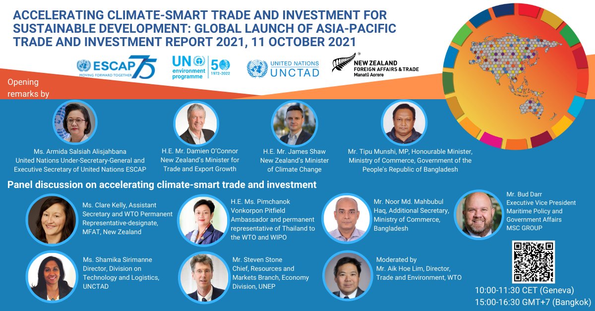 UNESCAP's tweet photo. UPCOMING: Global launch of #AsiaPacific Trade and Investment Report 2021 to discuss #trade and #investment policies that directly address the #climate crisis.
📅 11 October, 15:00 hrs. (UTC+7).
🔗 https://t.co/hOjFxrVt5M
#APTIR with @UNEP_AsiaPac @UNCTAD_TLB and @MFATNZ https://t.co/UNgm5mq6un