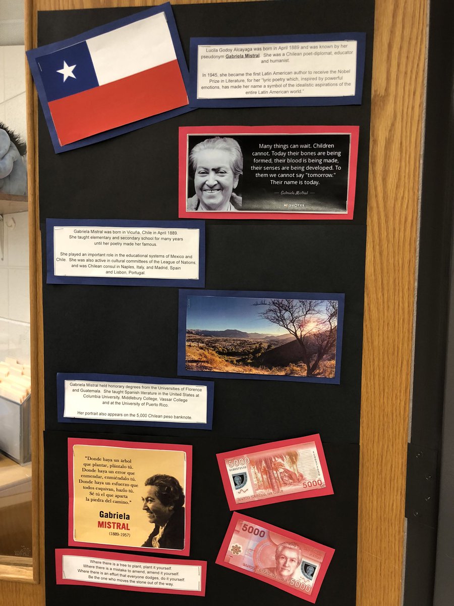 Celebrating Hispanic Heritage Month at @redoakschool by decorating my door with the first Latin American Nobel Prize winner in Literature, Gabriela Mistral #112Teachers #112leads #rockerssoar