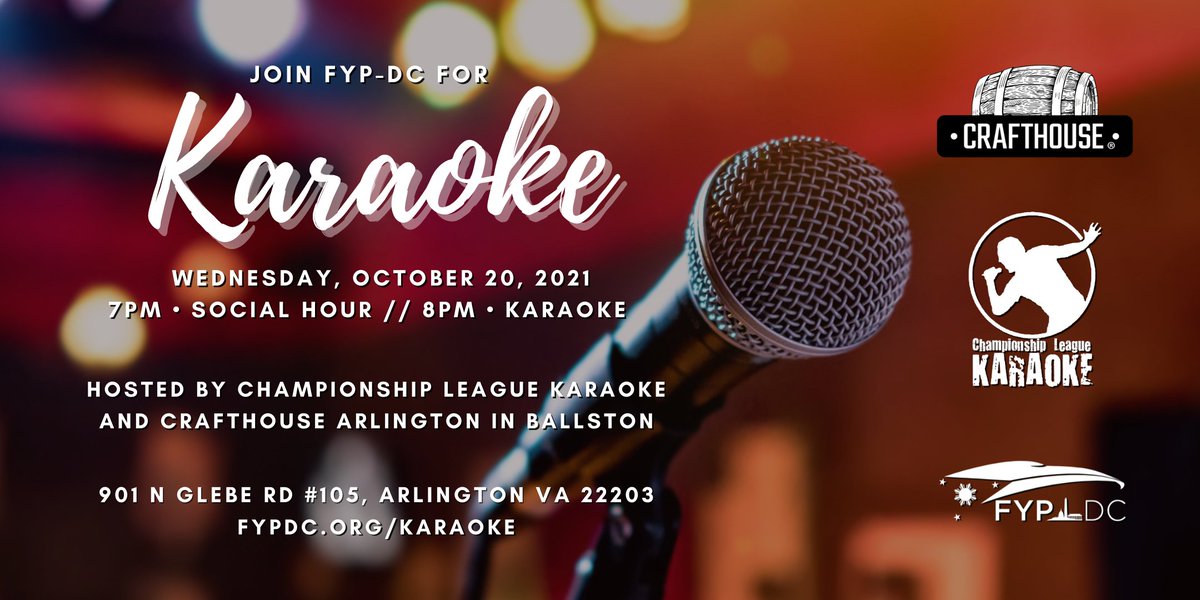 FYPDC's tweet photo. 🎤Karaoke! Where we can be rockstars! If only for 3-5 minutes👩🏻‍🎤🎶
Join us on October 20th at Crafthouse Arlington for karaoke hosted by Championship League Karaoke starting at 7pm!
🎟https://t.co/yNtqccFuMh
#sing #singer #karaoke #karaokenight #karaoketime #arlington #dc #fypdc https://t.co/ZZNeWob0oV