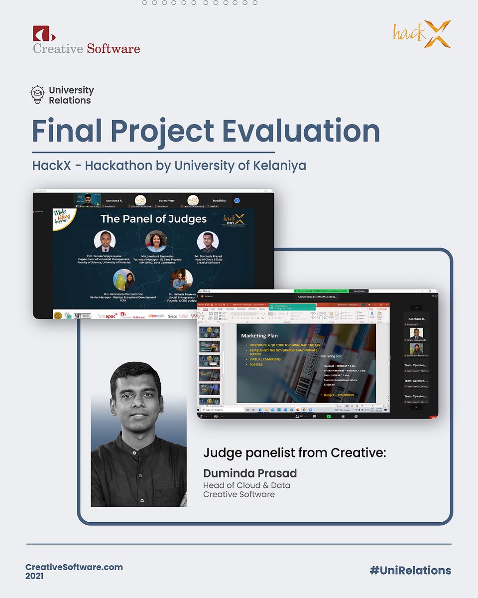 CreativeSoftLK's tweet photo. Duminda participated as a panelist in the judge panel of the final evaluation of the Kelaniya University hackathon, "hackX" sponsored by Creative Software as the main sponsor.
#CreativeUniCollaborations #hackX https://t.co/pJtn2XHfVz
