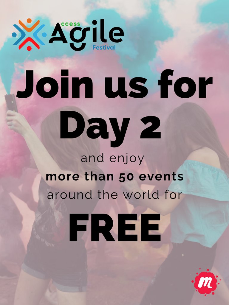 AccessAgile's tweet image. Welcome all FREESTIVALERS to day 2 of the festival!

We have more than 50 events schedule for YOU today and more coming tomorrow!

Check them all out at meetup.com/access-agile-m…

#AccessAgile #FreeFestival #Event