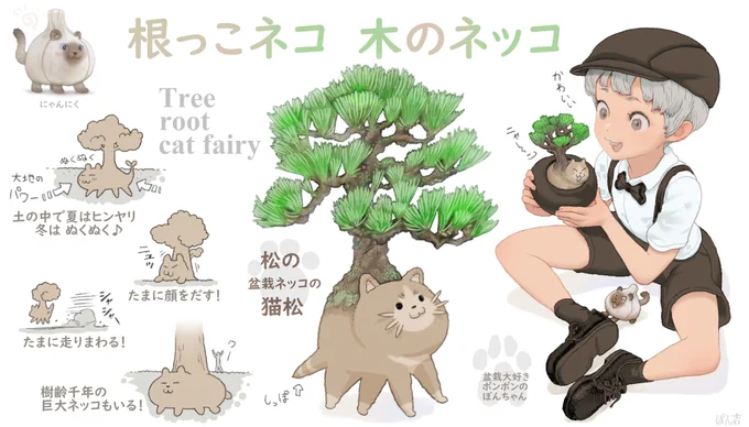 今日は #木の日 なので盆栽の根っこ猫の妖精、根っこ猫、松の盆栽根っこの猫松ちゃんをご紹介 