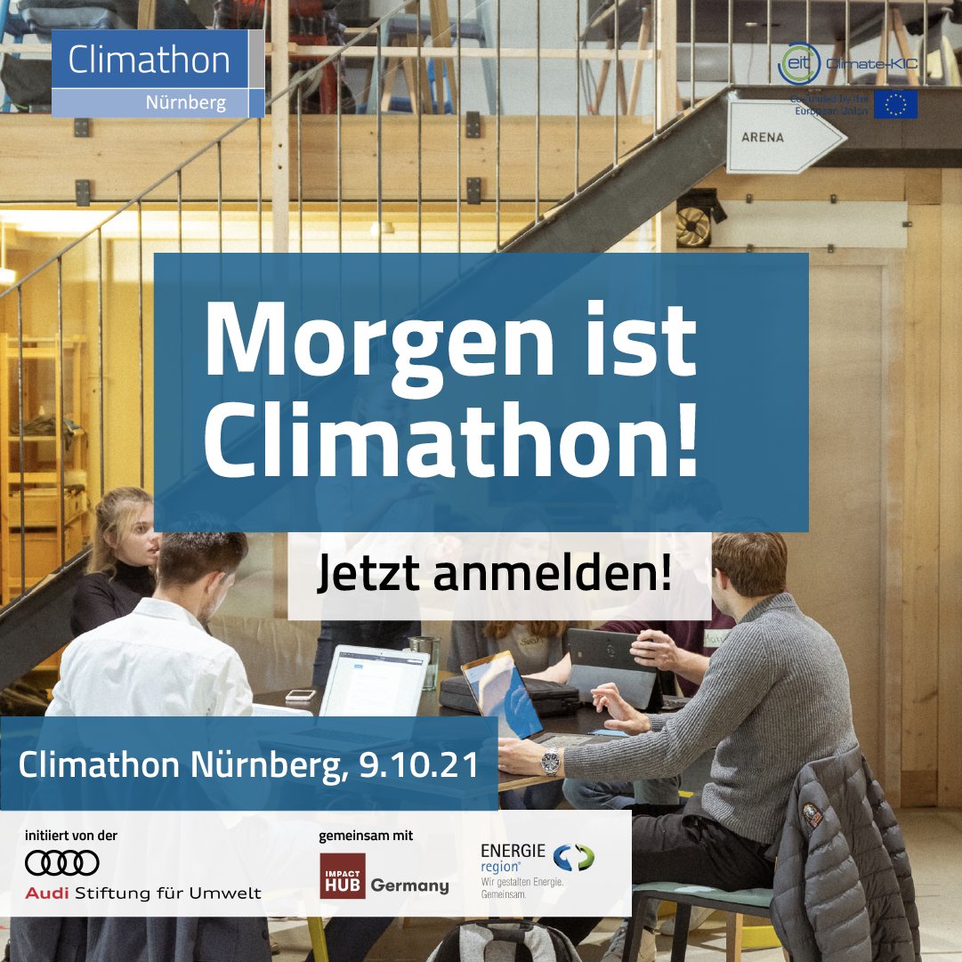 MetropolregionN's tweet photo. Gleichgesinnte treffen, #Klima-Ideen weiterentwickeln: Sei dabei, morgen, Samstag, 9. Oktober, beim Climathon #Nürnberg im Ofenwerk! Jetzt anmelden --> https://t.co/2VpSUJj76y
@ImpactHubDEU @ImpactHubDEU 

#Climathon
#Climathongermany
#Climateaction
#timeforchange
#bethechange https://t.co/n64fgDEHVH