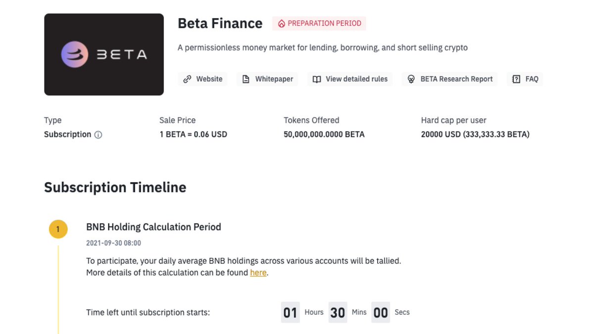 ⏰ 1.5 hours to go until the subscription of #Binance Launchpad <a href="/beta_finance/">Beta Finance | v2: OMNI</a> $BETA starts.

Make sure you join our $5,000 giveaway too!