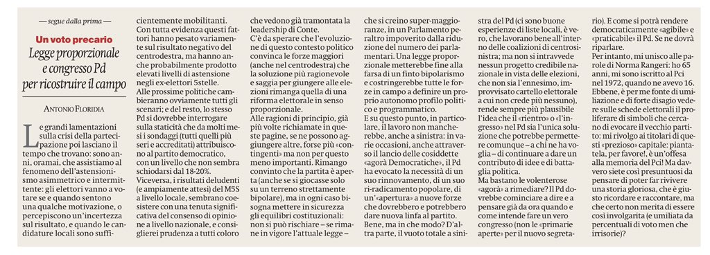 Il Pd esce rinfrancato dal successo elettorale.
C’è solo da sperare che siano chiari i limiti e la fragilità di questo risultato
L’editoriale di Antonio Floridia su <a href="/ilmanifesto/">il manifesto</a>