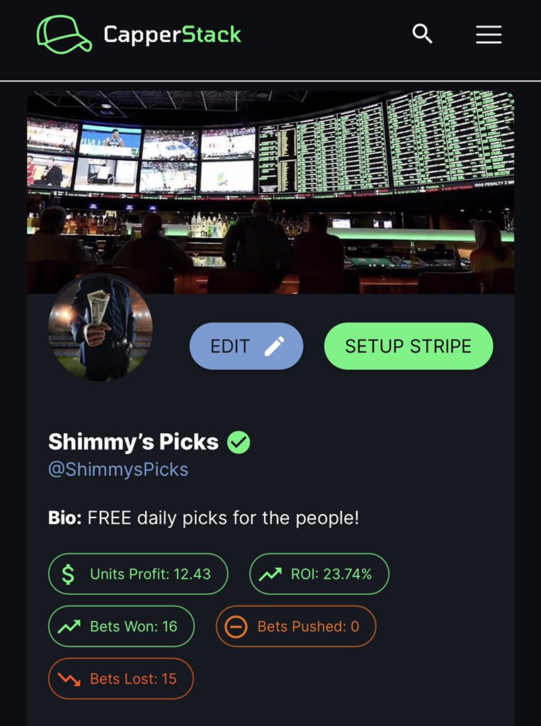 ShimmyPicks's tweet image. Two weeks into posting on capper stack and we’re already up 12.43 units with a 23.74% ROI 👁 Hit the link, create an account, and follow me for free picks daily capperstack.com/cappers/shimmy…