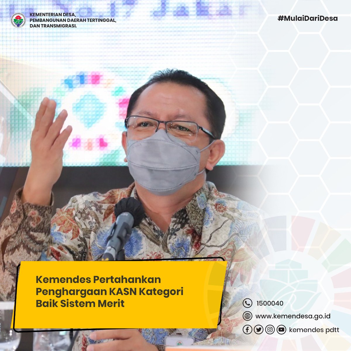Sekjen Kemendes PDTT Taufik Madjid mengatakan, Kemendes PDTT berkomitmen mempertahankan penghargaan Sistem Merit yang diberikan Komisi Aparatur Sipil Negara (KASN) dengan Kategori Baik.

#KemendesPDTT
#SDGsDesa #DesaBisa
#MulaiDariDesa