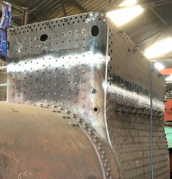 With the welding finished, the white areas show the areas NDT'd (crack detected).