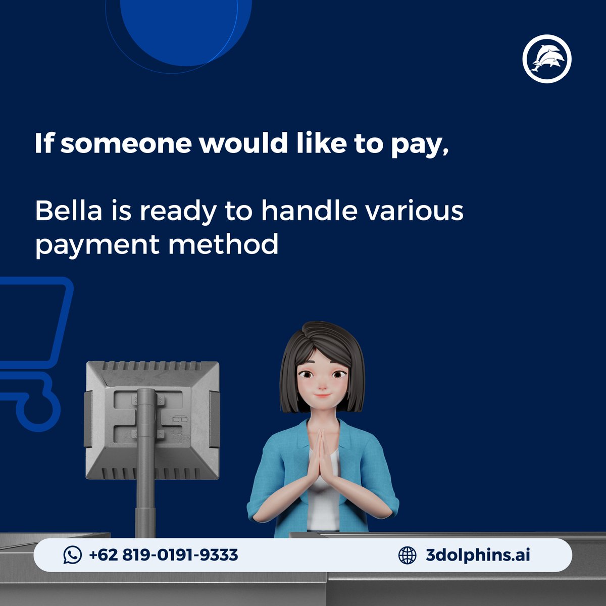 3dolphinsAI's tweet photo. One of the channels that I can help you with is WhatsApp. So for those of you who are doing commerce through WhatsApp, you may bid bye to the overwhelming messages. Let Bella help you so you can focus on creating expansion strategy.

https://t.co/W15lcyNZdO https://t.co/2zWWc2Y61s