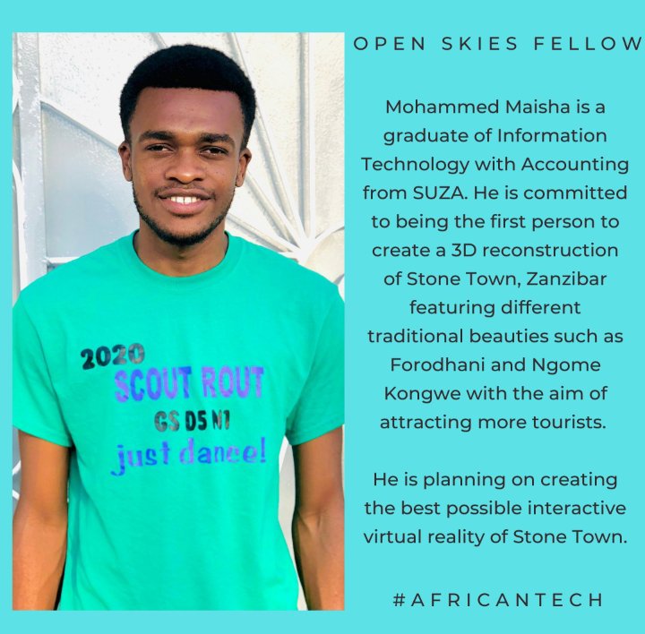 Meet <a href="/Mohammed_Maisha/">Mohammed🇹🇿</a>, our Open Skies Fellow from Zanzibar who is committed to being the first person to create a 3D reconstruction of Stone Town, Zanzibar, and promote tourist attractions in the Island. Learn more bit.ly/3zRFx5e. #AfricanTech <a href="/FondationBotnar/">Fondation Botnar</a>