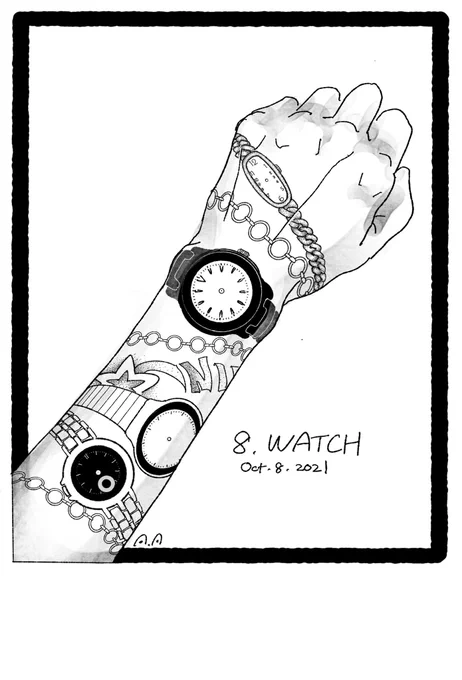インクトーバー8日目、お題"Watch" 関係ないけど10月なのに今日暑すぎ。#inktober #inktober2021 #inktober2021day8 #watch #腕時計
