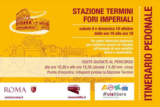 Roma's tweet photo. 🚶🚴 Domenica #10ottobre torna #ViaLibera, l'anello stradale di 15 km chiuso al traffico e dedicato a pedoni e ciclisti, con tante iniziative, eventi e attività (h.10 /19).
📌 Si aggiunge anche il percorso pedonale turistico Termini-Fori Imperiali.
ℹ️ https://t.co/QFOYzNi9js https://t.co/W9CcP8iLv5