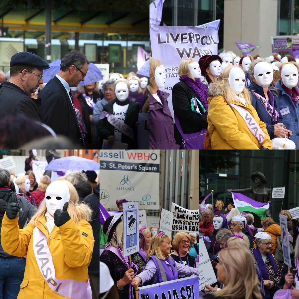 WASPI_2018's tweet photo. Rounding off this busy #WASPI week with wonderful photos taken by a generous photographer, Michael Wilson - thank you. As can clearly be seen, #1950swomen were swarming at the Conservative Party conference in Manchester. ย ย #WASPI_2018 #waspicampaign2018 #FairandFastSolution https://t.co/4d0h8vieiz