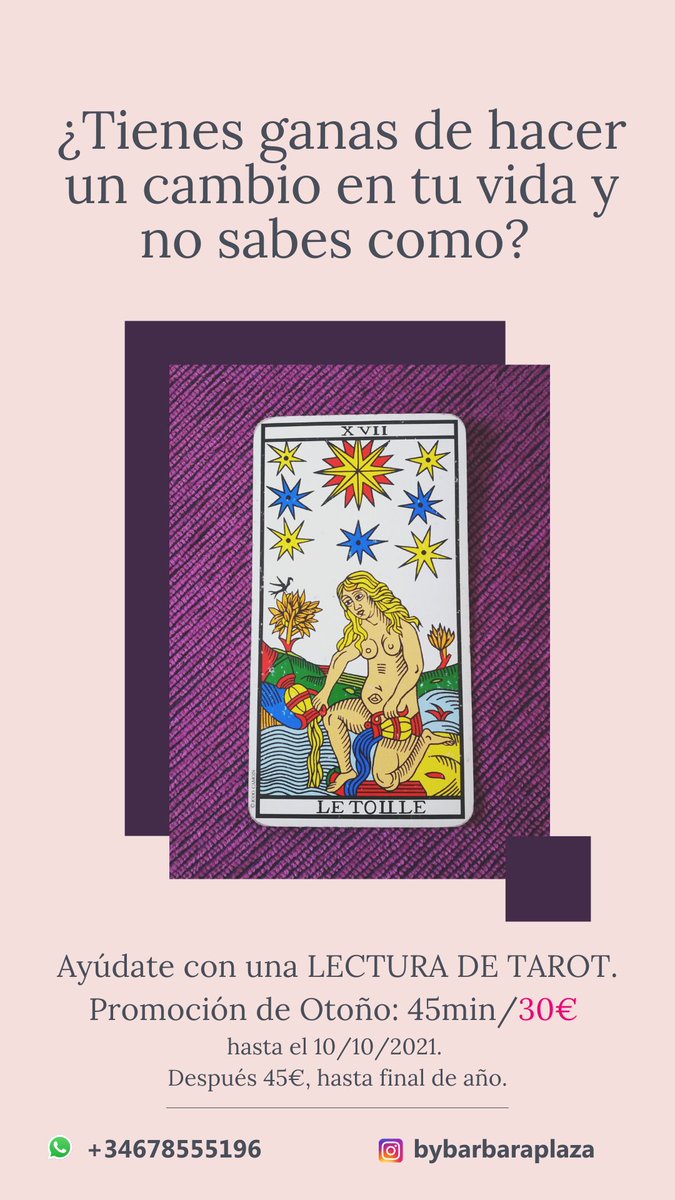 RutaDeLuz's tweet photo. #Tarot Maravillosa Oportunidad con
@bybarbaraplaza /#CastillaLaMancha #CastillaYLeon #Extremadura #Canarias #LaRioja #Cantabria #PaísVasco #Andalucia #Cataluña #Aragón #Asturias #HospitaletDeLlobregat #JerezDeLaFrontera #AlcaláDeHenares #Almería #España #PuertaDelSol #LosBaños https://t.co/0Ft7gaX2pu